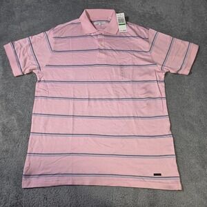 Alex Cannon Mens Large Polo Shirt Pink Striped Cotton Short Sleeve ASKT36200-681
